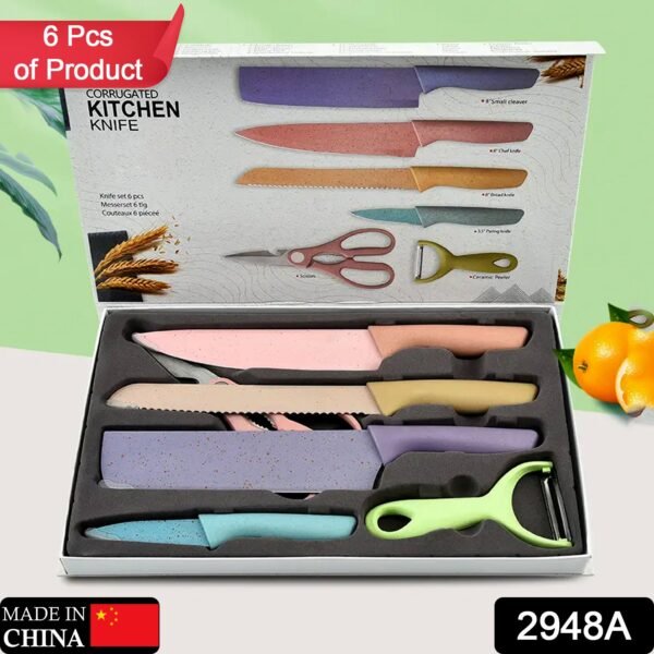 Professional Colorful Kitchen Knives Set of 6 Pieces, Non-Stick Blades with High Carbon Stainless Steel, Sharp Kitchen Cutting Knives Set for Slicing, Paring and Cooking, Chef Kitchen Knives Set - Image 2