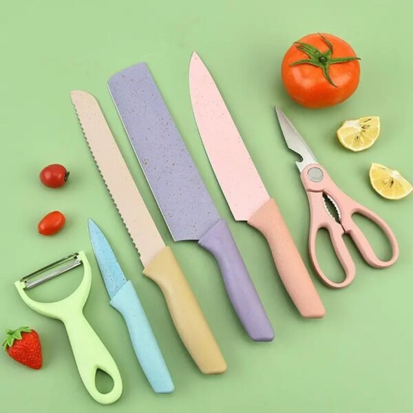 Professional Colorful Kitchen Knives Set of 6 Pieces, Non-Stick Blades with High Carbon Stainless Steel, Sharp Kitchen Cutting Knives Set for Slicing, Paring and Cooking, Chef Kitchen Knives Set