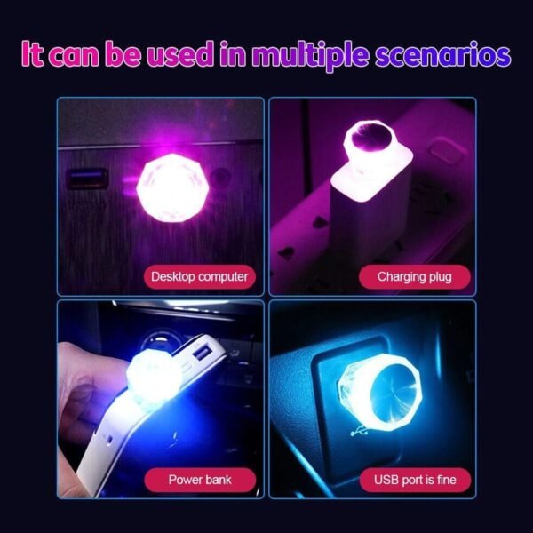 Mix Color Diamond Shape Car Mini USB LED Environmental Lights for Car and Home Decoration Led Light, Mini USB LED Night Lights Car Interior Atmosphere Lamp Car light(white-Color) - Image 3