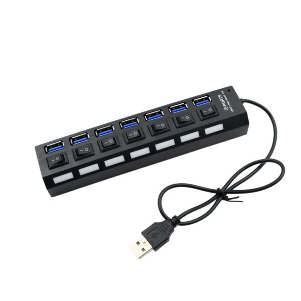 USB Splitter Multi Port USB 2.0 Hub, 7 Port with Independent On/Off Switch and LED Indicators USB A Port Data Hub, Suitable for PC Computer Keyboard Laptop Mobile HDD, Flash Drive Camera Etc - Image 5