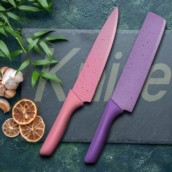 Professional Colorful Kitchen Knives Set of 6 Pieces, Non-Stick Blades with High Carbon Stainless Steel, Sharp Kitchen Cutting Knives Set for Slicing, Paring and Cooking, Chef Kitchen Knives Set - Image 3