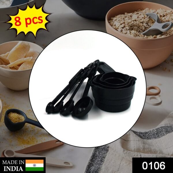 Plastic Measuring Cups and Spoons (8 Pcs, Black) - Image 2