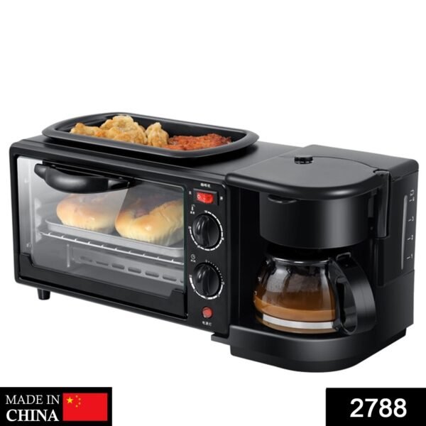 3 in 1 Breakfast Maker Portable Toaster Oven, Grill Pan & Coffee Maker Full Breakfast Ready at One Go - Image 3