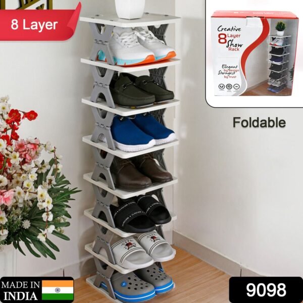 SMART SHOE RACK WITH 8 LAYER SHOES STAND MULTIFUNCTIONAL ENTRYWAY FOLDABLE & COLLAPSIBLE DOOR SHOE RACK FREE STANDING HEAVY DUTY PLASTIC SHOE SHELF STORAGE ORGANIZER NARROW FOOTWEAR HOME - Image 2