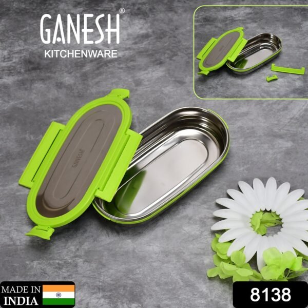 Ganesh Solo Oval 650 Stainless Steel Leak proof airtight Lunch Pack for Office & School Use - Image 2