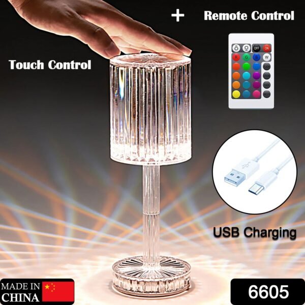 Crystal Table Lamp , Touch Control Atmosphere Nightstand Lamp With USB Charging Line - Image 2