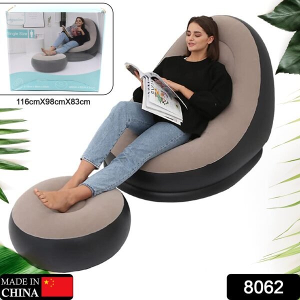 Inflatable Sofa Lounge Chair Ottoman, Blow Up Chaise Lounge Air Sofa, Indoor Flocking Leisure Couch for Home Office Rest, Inflated Recliners Portable Deck Chair for Outdoor Travel Camping Picnic. - Image 2