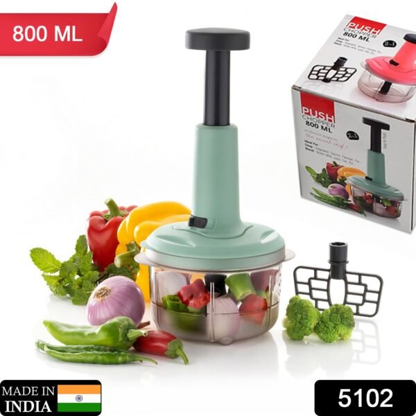 2in1 push chopper 800ml Stainless Steel Blade Quick & Powerful Manual Hand Held Food Chopper to Chop & Cut Fruits, Vegetables, Herbs, Onions for Salsa, Salad - Image 2