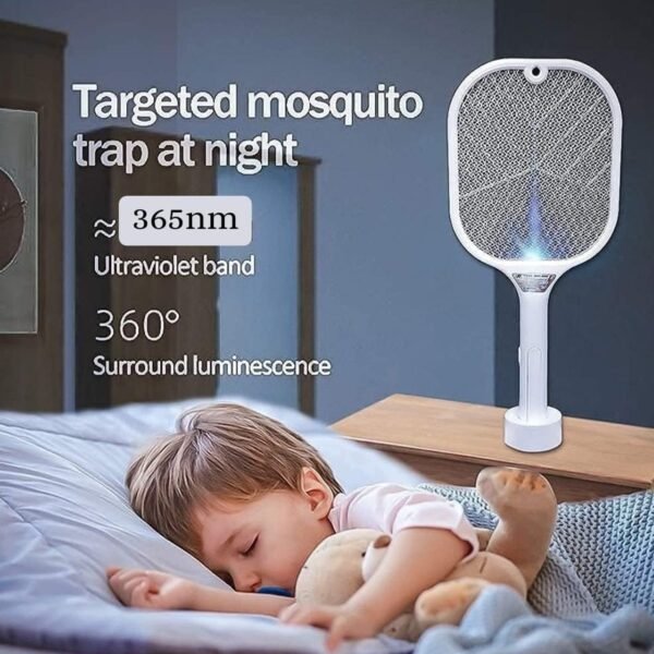 Mosquito Killer Racket | Rechargeable Automatic Electric Fly Swatter | Mosquito Zapper Racket with UV Light Lamp | Mosquito Swatter with USB Charging Base | Electric Insect Killer Racket Machine Bat - Image 4