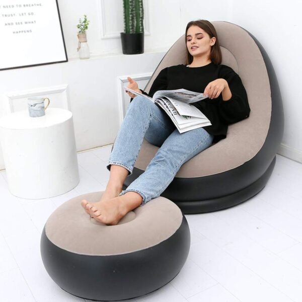 Inflatable Sofa Lounge Chair Ottoman, Blow Up Chaise Lounge Air Sofa, Indoor Flocking Leisure Couch for Home Office Rest, Inflated Recliners Portable Deck Chair for Outdoor Travel Camping Picnic. - Image 3