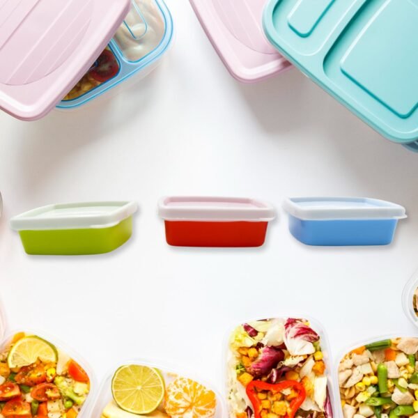 Plastic Airtight Containers Set, Small Plastic Container Set, Rectangular Plastic Food, Pickle, Fridge Containers Multicolor Kitchen Storage Container (3 Pcs Set) - Image 3