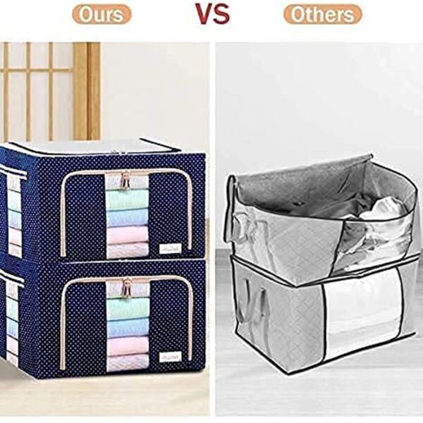 Foldable Steel Frame Clothes Living Storage Organizer Handled Bag Box for Large Size Bedding, Blankets, Women Saree, Toys & Cloth Storage Box / Bag (66 Liter) - Image 3