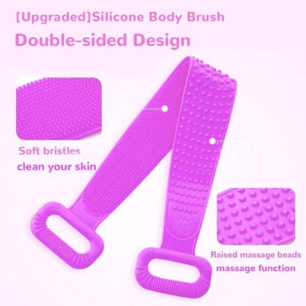 SILICONE BODY BACK SCRUBBER DOUBLE SIDE BATHING BRUSH FOR SKIN DEEP CLEANING WITH HOOK - Image 3