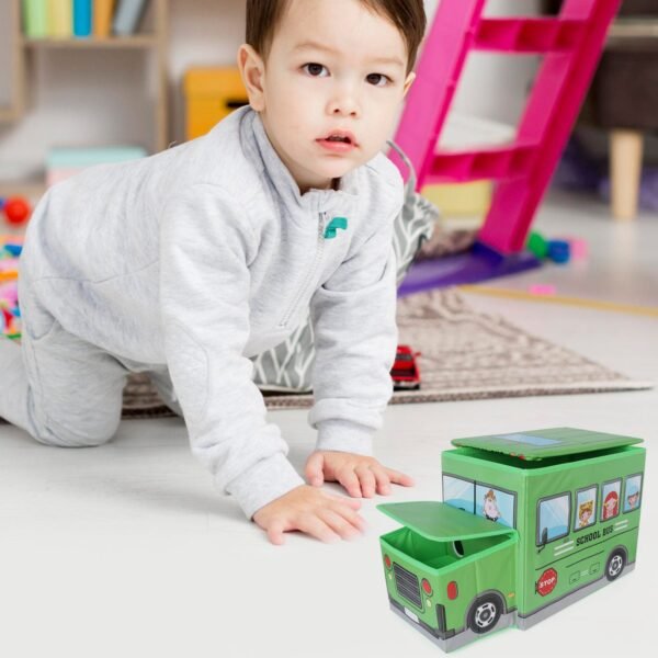 Foldable Bus Shape Toy Box Storage with Lid for Storage of Toys Basket Useful as Toy Organizer mountable Racks Surface Multipurpose Basket for Kids Wardrobe Cabinet Wood with Cloth Cover For Home Decor Books, Game, Baby Cloth (Mix Color & Design ) - Image 6