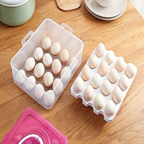 2Layer, 32 Grid Egg Tray with Lid Egg Carrier Holder for Refrigerator, Camping Food Storage Container with Handle (1 Pc ) - Image 5