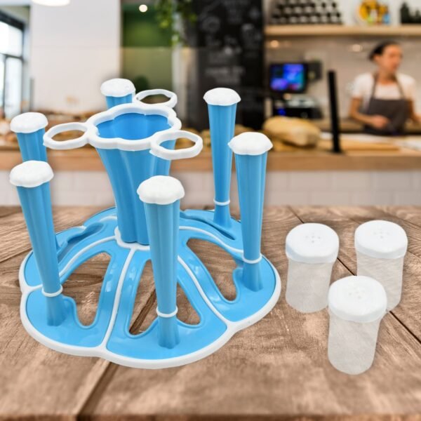 Miracle Plastic Glass Stand / Tumbler Holder / Glass Holder for Kitchen / Dining Table 6 Glasses Stand With 3 Pepper Salt (Moq :- 2 Pc) - Image 3