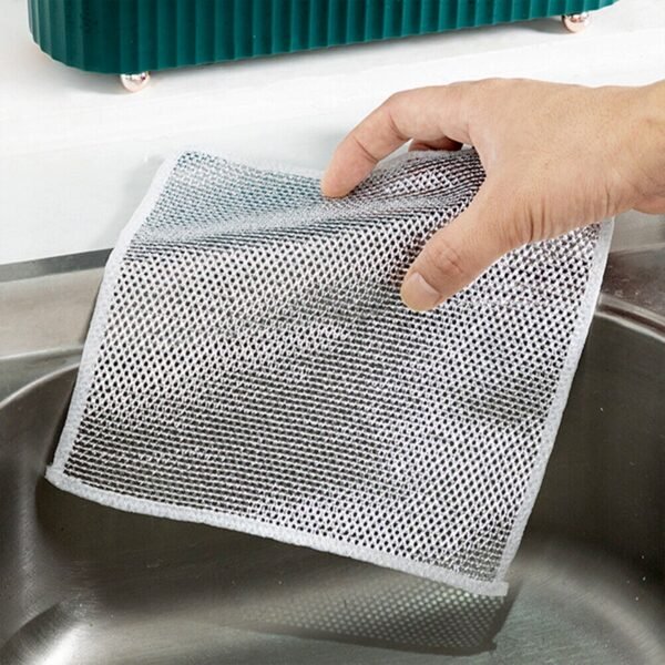 Double-Sided Multipurpose Microfiber Cloths, Stainless Steel Scrubber, Non-Scratch Wire Dishcloth, Durable Kitchen Scrub Cloth (1 Pc / 20 x 20 Cm) - Image 3