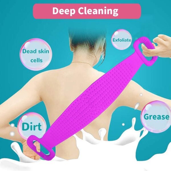 SILICONE BODY BACK SCRUBBER DOUBLE SIDE BATHING BRUSH FOR SKIN DEEP CLEANING WITH HOOK - Image 4