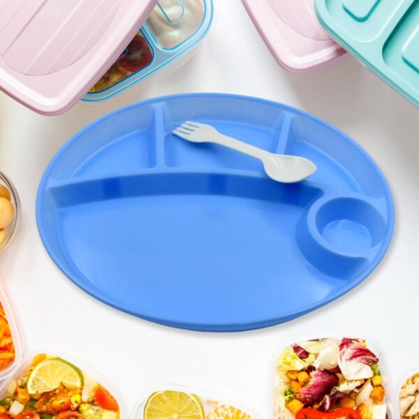 Plastic Food Plates / Biodegradable 5 Compartment Plate With Spoon for Food Snacks / Nuts / Desserts Plates for Kids, Reusable Plates for Outdoor, Camping, BPA-free (1 Pc) - Image 5