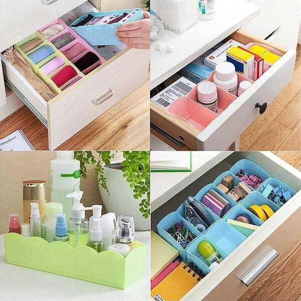 Multi-Function Desktop Drawer Storage Box Clothing Organizer 5 Grid Storage Box Underwear Socks ,Ties Organizer Box (4 Pc Set) - Image 3