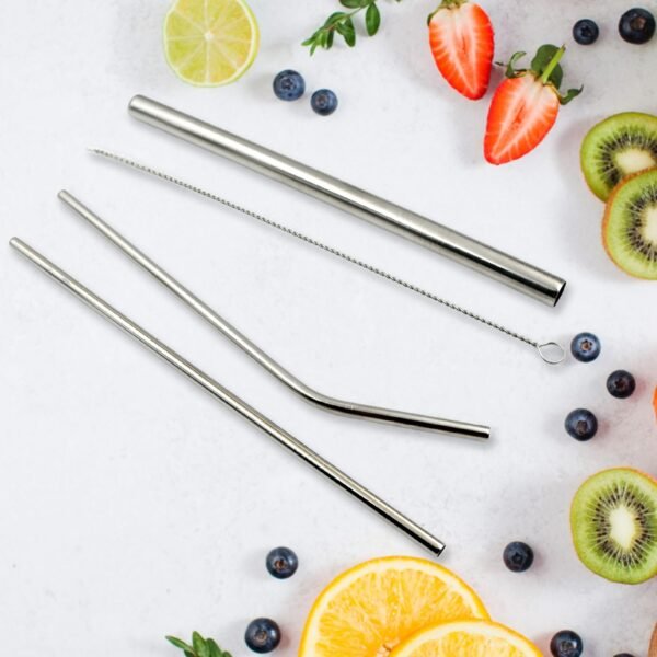 Reusable Stainless Steel Straws with Travel Case Cleaning Brush Eco Friendly Extra Long Metal Straws Drinking Set of 4 (2 Straight straws, 1 Bent straws, 1 Brush) - Image 6