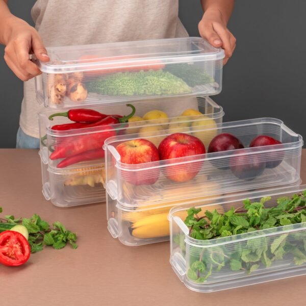 3 Fridge Storage Container, Fridge Organizer with Lid Stackable Fridge Storage Containers Plastic Freezer Storage Containers for Fish, Meat, Vegetables, Fruits, Pack of 3pcs, 1500ML Approx - Image 3