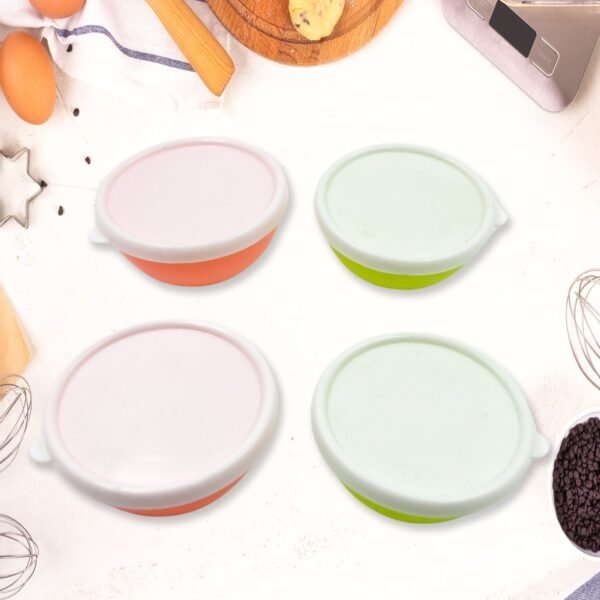 Multipurpose Small Round Plastic Bowl / Katori With Lid, Microwave Safe Reusable Lightweight Bowl, Dishwasher Safe Chutney Bowl (4 Pcs Set) - Image 3