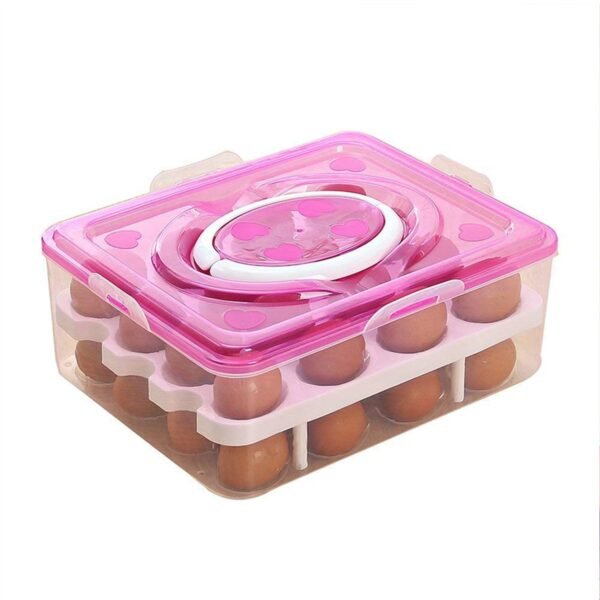 2Layer, 32 Grid Egg Tray with Lid Egg Carrier Holder for Refrigerator, Camping Food Storage Container with Handle (1 Pc ) - Image 4