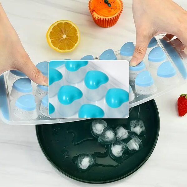 Easy Push Premium POP-UP ice Tray, With Flexible Silicon Bottom and Lid, Heart Shape 18 Cube Trays - Image 3