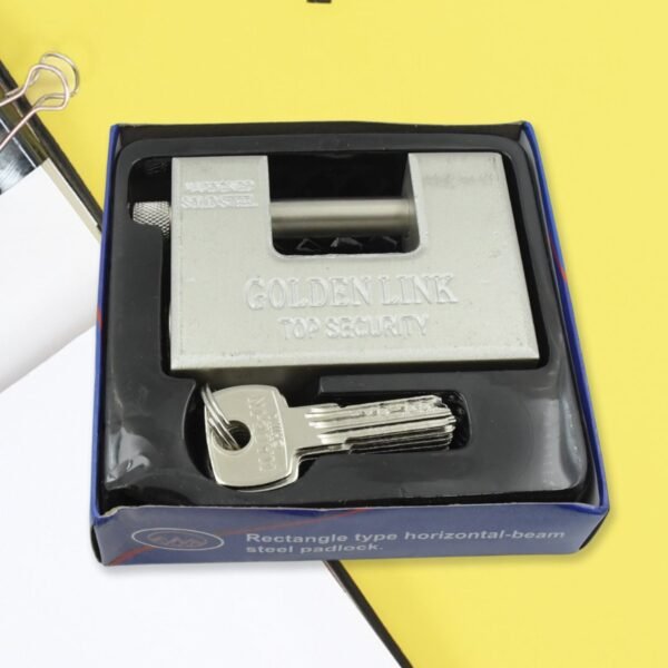 94mm Stainless Steel Padlock: Rectangular, Hardened Steel, 5 Keys - Image 3