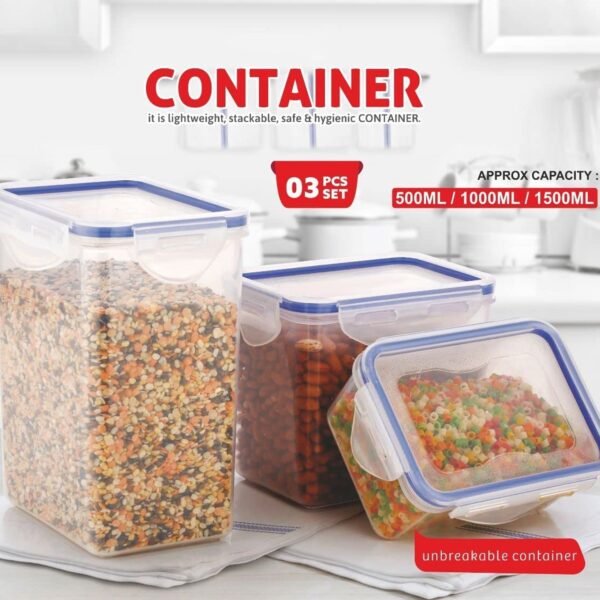 Rectangle Food Storage Containers: Airtight, Leak-Proof Lids (3-Pack, Clear ABS) - Image 3