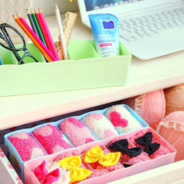 Multi-Function Desktop Drawer Storage Box Clothing Organizer 5 Grid Storage Box Underwear Socks ,Ties Organizer Box (4 Pc Set) - Image 5