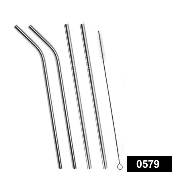 Set of 4 Stainless Steel Straws & Brush (2 Straight straws, 2 Bent straws, 1 Brush) - Image 2