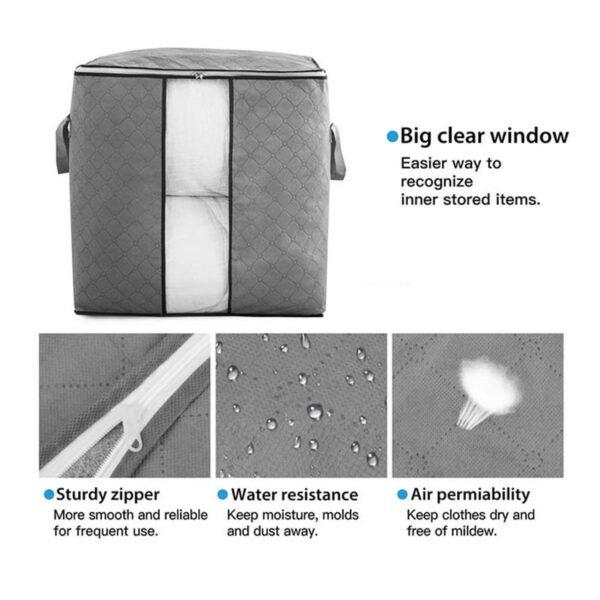 Storage bag with Zipper and Space Saver Comforter bag, Pillow, Quilt, Bedding, Clothes, Blanket Storage Organizer Bag with Large Clear Window and Carry Handles for Closet. - Image 5