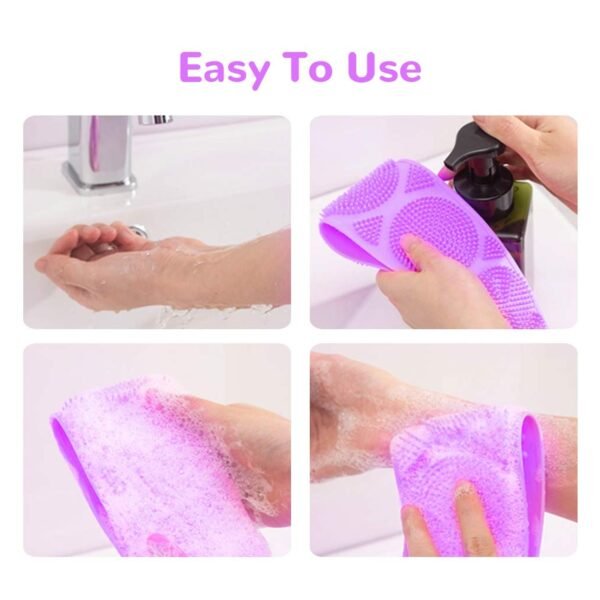 SILICONE BODY BACK SCRUBBER DOUBLE SIDE BATHING BRUSH FOR SKIN DEEP CLEANING WITH HOOK - Image 6