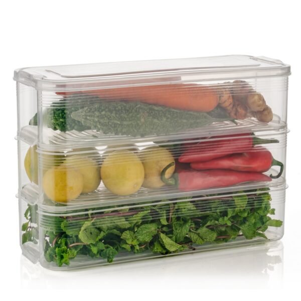 3 Fridge Storage Container, Fridge Organizer with Lid Stackable Fridge Storage Containers Plastic Freezer Storage Containers for Fish, Meat, Vegetables, Fruits, Pack of 3pcs, 1500ML Approx - Image 4