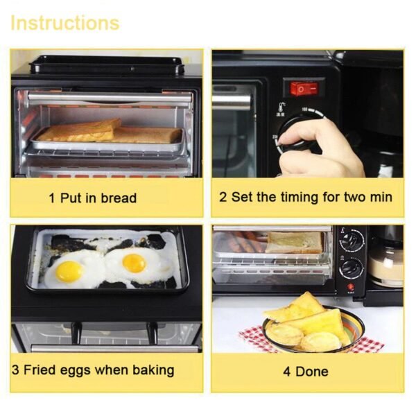 3 in 1 Breakfast Maker Portable Toaster Oven, Grill Pan & Coffee Maker Full Breakfast Ready at One Go - Image 6