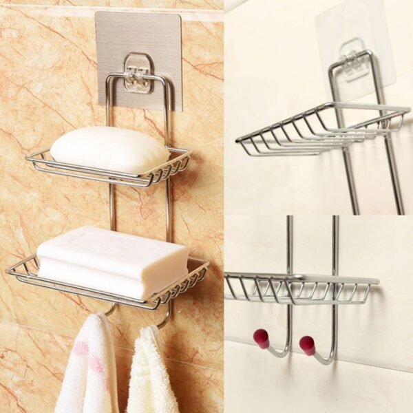 Kitchen Bathroom Soaps Storage Rack with 2 Hook for Home - Image 3