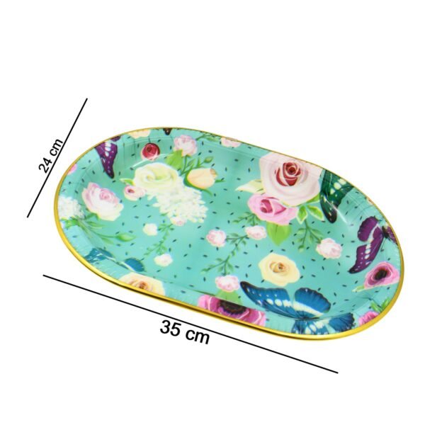 Big Plastic Flower Printed Design Serving Tray (1 Pc / 35 x 24 CM / Mix Color) - Image 6