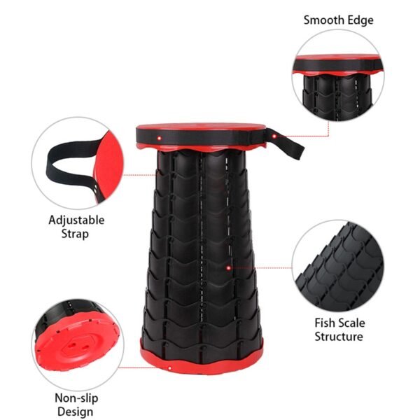 Foldable Retractable Height Adjusting Stool Space Saving Telescopic Stool for Fishing Hiking Stool for Adults and Kids. - Image 4