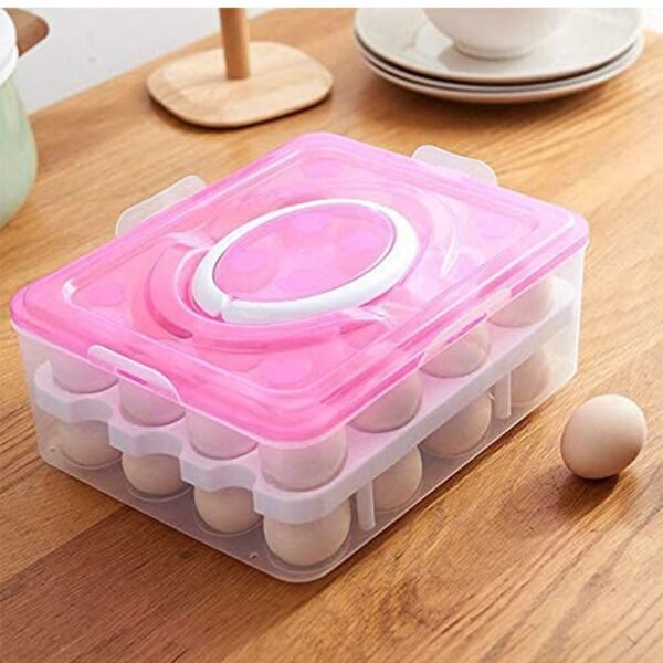 2Layer, 32 Grid Egg Tray with Lid Egg Carrier Holder for Refrigerator, Camping Food Storage Container with Handle (1 Pc ) - Image 7