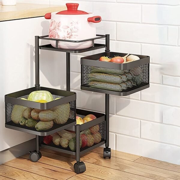 Metal High Quality Kitchen Trolley Kitchen Organizer Items and Kitchen Accessories Items for Kitchen Rack Square Design for Fruits & Vegetable Onion Storage Kitchen Trolley with Wheels (3 Layer) - Image 5