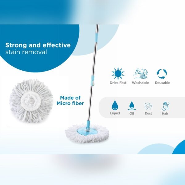 RAPID STEEL SPINNER BUCKET MOP 360 DEGREE SELF SPIN WRINGING WITH 2 ABSORBERS FOR HOME AND OFFICE FLOOR CLEANING MOPS SET - Image 7