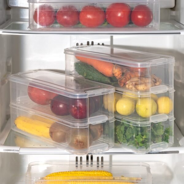 3 Fridge Storage Container, Fridge Organizer with Lid Stackable Fridge Storage Containers Plastic Freezer Storage Containers for Fish, Meat, Vegetables, Fruits, Pack of 3pcs, 1500ML Approx - Image 6