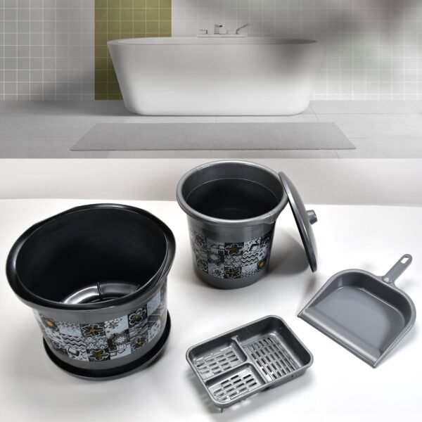 Large Capacity Plastic Bathroom Set of 7Pieces (1pc Big Tub, 1pc bucket,1pc Dustbin, 1pc Mug, 1pc Soap Case, 1pc Dustpan, 1pc Stool) - Image 5