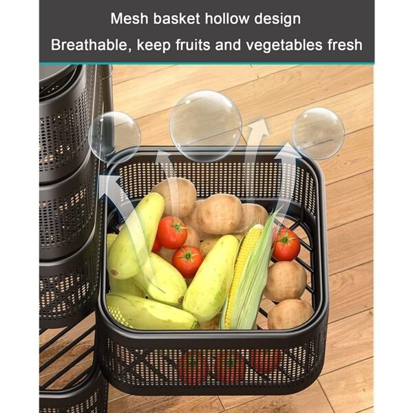 Metal High Quality Kitchen Trolley Kitchen Organizer Items and Kitchen Accessories Items for Kitchen Rack Square Design for Fruits & Vegetable Onion Storage Kitchen Trolley with Wheels (3 Layer) - Image 7