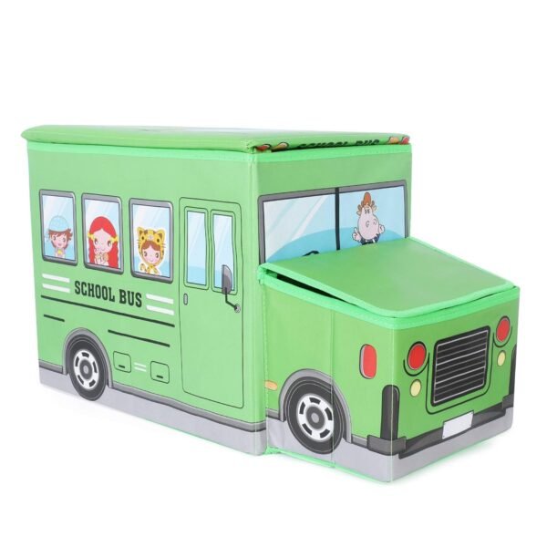 Foldable Bus Shape Toy Box Storage with Lid for Storage of Toys Basket Useful as Toy Organizer mountable Racks Surface Multipurpose Basket for Kids Wardrobe Cabinet Wood with Cloth Cover For Home Decor Books, Game, Baby Cloth (Mix Color & Design ) - Image 4