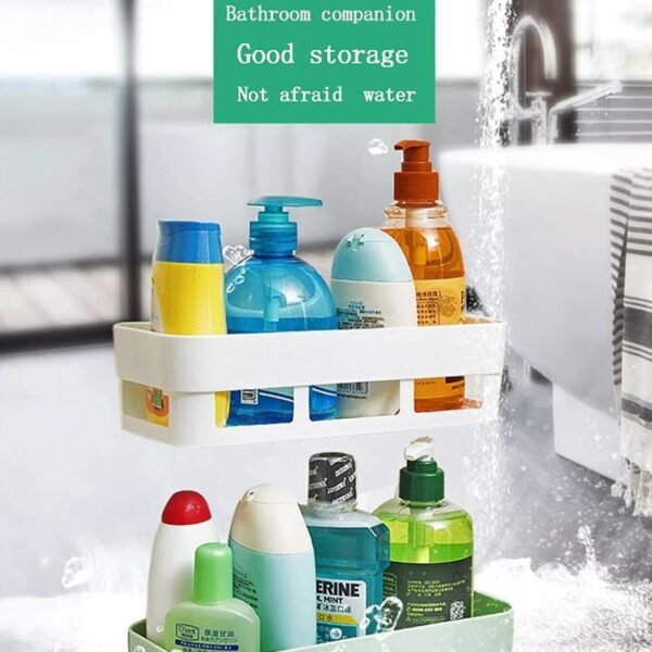 ABS Plastic Shower Corner Caddy Basket Shelf Rack with Wall Mounted Suction Cup for Bathroom Kitchen - Image 3