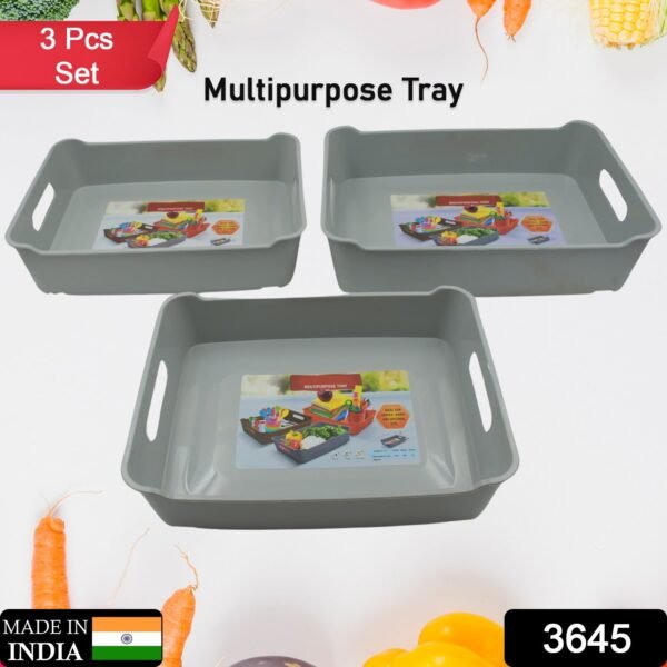 Multipurpose Organising & Storage Plastic Tray,  Fruit & Vegetable/ Multi Purpose Tray, Organizer for Kitchen, Countertop, Cabinet, Bathroom Plastic Storage Basket For Store Fruits, Vegetables, Magazines, Cosmetics, Stationary Set of 3 - Image 2