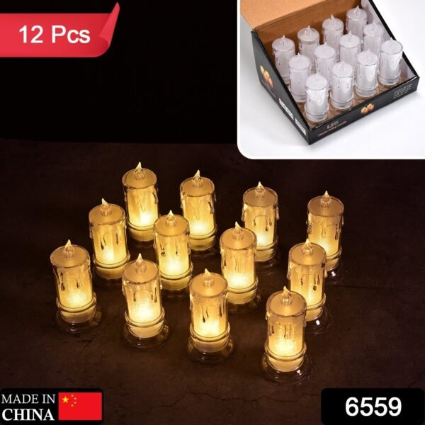 BIG SIZE FLAMELESS MELTED DESIGN CANDLES FOR DECORATION (SET OF 12PC) - Image 2